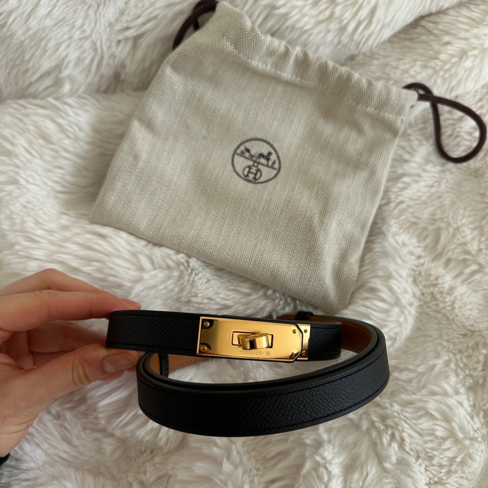 Hermes Black and Gold Kelly Leather Belt